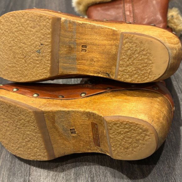 Sacco Cognac Leather Fur Trim Clog Boots | 2.5" Wood Heel | EU 38 / US 7.5 - Picture 4 of 8